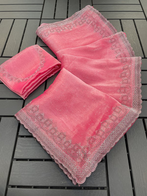 Jeeny Fab Printed Bollywood Jimmy choo Saree(Pink)