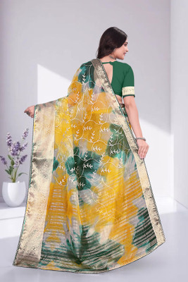 Aarunika IC Printed Bollywood Organza Saree(Green)