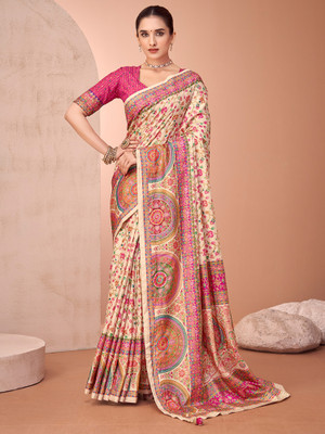 Sareemall Printed Patola Viscose Rayon Saree(Cream)