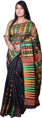 Kalpana Enterprise Embroidered, Applique Jamdani Pure Cotton, Cotton Blend Saree(Black)