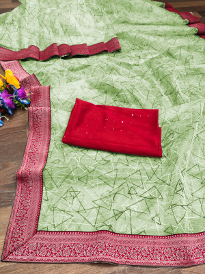 Sareez House Printed Daily Wear Organza Saree(Green)