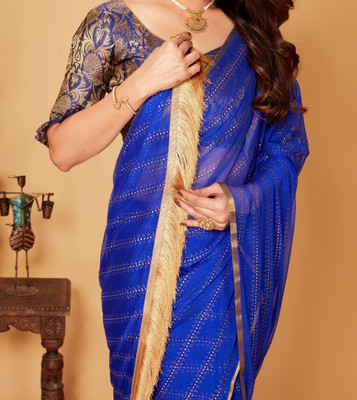 DIVYASHAKTI FASHION Embellished Daily Wear Chiffon Saree(Blue)
