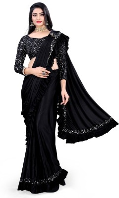 fentik.com Embellished Bollywood Lycra Blend Saree(Black)