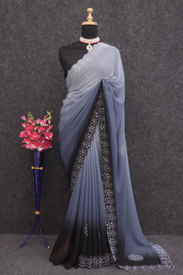 Shree Siddheshwar Creation Self Design Bollywood Georgette Saree(Grey)
