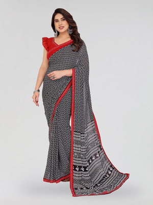 Moda Rapido Printed Daily Wear Georgette Saree(Black, Red)