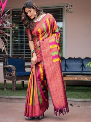 ANOUK Woven Chanderi Silk Blend Saree(Maroon)