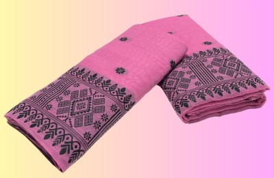 kamdar Woven Mekhela Chador Cotton Blend Saree(Pink)