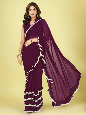 fFASHION Self Design, Striped, Solid/Plain, Embellished, Woven Bollywood Georgette Saree(Purple)