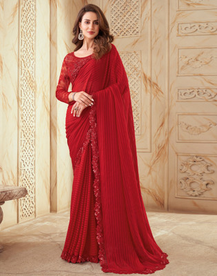 Shree shyam fab Solid/Plain Bollywood Polyester Saree(Red)