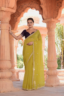 Sitanjali Embroidered Bollywood Chanderi Saree(Yellow)