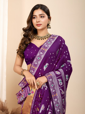 SUDIPTA Woven, Printed Patola Pure Silk Saree(Purple)