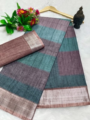 HouseOfCommon Embroidered, Applique Kanjivaram Linen, Cotton Linen Saree(Multicolor)