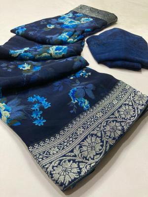BORANA Floral Print Bollywood Georgette Saree(Light Blue)