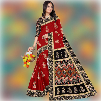 KAVACH TEXTILE Printed Daily Wear Pure Cotton Saree(Red)