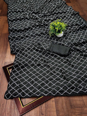 Divastri Woven, Embroidered, Checkered Bollywood Silk Blend Saree(Black)
