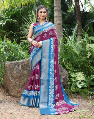 YASHIKA Self Design, Printed Bollywood Jacquard, Art Silk Saree(Purple, Blue)