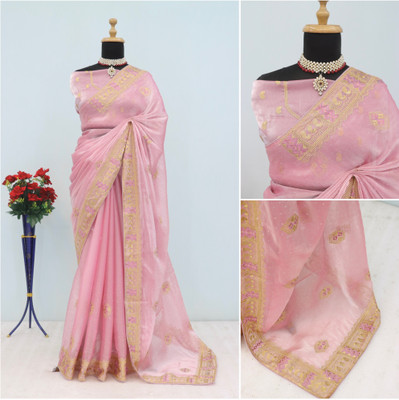 Mikhushop Embroidered Bollywood Jimmy choo Saree(Pink)