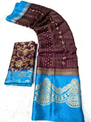 VD PRINTS Printed Leheria Silk Blend Saree(Maroon)