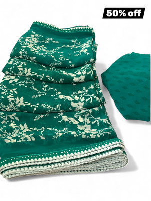 BORANA Floral Print, Printed Bollywood Georgette Saree(Light Blue)
