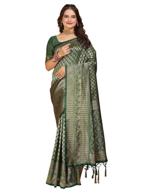 NAKSHCRETION Self Design Kanjivaram Pure Silk Saree(Green)