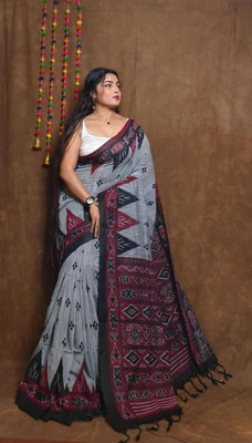 Rnn Saree Printed Sambalpuri Pure Cotton Saree(Grey)