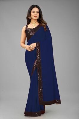 SM TRENDZ Solid/Plain Bollywood Georgette, Cotton Silk Saree(Blue)