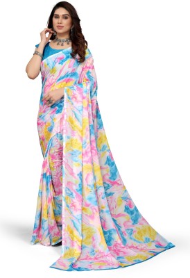 RENSILAFAB Printed Daily Wear Georgette Saree(Light Blue)