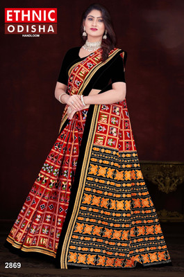 ETHNIC SAREES Bharat Printed Sambalpuri Pure Cotton Saree(Red)