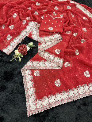 Dk Trendz Embroidered Bollywood Organza Saree(Red)