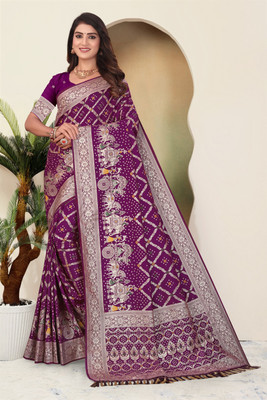 CKDESIGNER Printed Banarasi Nylon Saree(Purple)