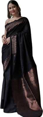 kalpana handloom Solid/Plain Handloom Pure Cotton Saree(Black)