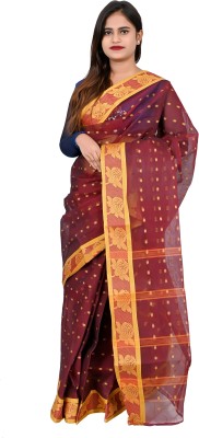 J KunduHouse Woven Tant Pure Cotton Saree(Maroon)