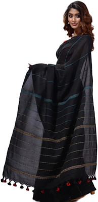 DVSS Self Design Handloom Pure Cotton Saree(Black)