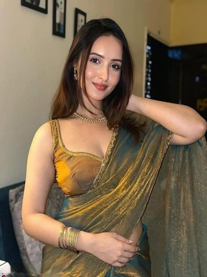 UNBRENDED Solid/Plain Bollywood Jimmy choo Saree(Gold)