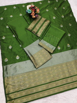 Krishna Creation Self Design Mekhela Chador Silk Blend Saree(Light Green)