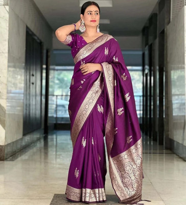 AVANTIKA FASHION Woven Kanjivaram Pure Silk, Art Silk Saree(Purple)