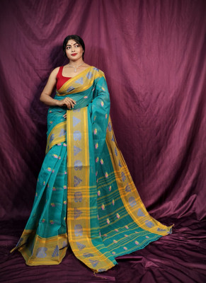 REBASAREECENTRE Solid/Plain, Woven Tant Pure Cotton Saree(Multicolor)