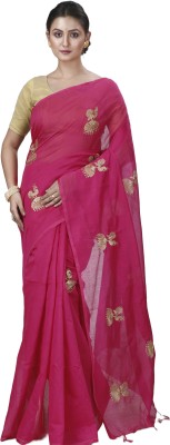 DipDiya Paisley, Self Design Handloom Cotton Blend Saree(Pink)