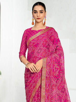 Anouk Rustic Printed Bandhani Chiffon Saree(Pink)