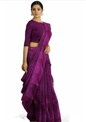 GOLU Solid/Plain Handloom Cotton Silk Saree(Magenta, Gold)