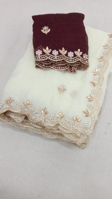 DALPATSINGH Embroidered Bollywood Jimmy choo Saree(Cream)