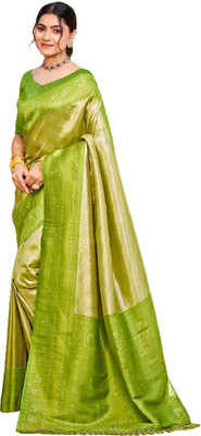 BUNAWAT Woven Assam Silk Silk Blend Saree(Cream)