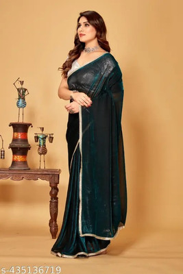 Vragi Self Design Bollywood Lycra Blend Saree(Dark Green)