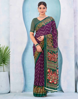 Samah Printed Daily Wear Georgette Saree(Purple)