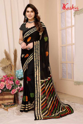 kashvi sarees Printed, Paisley, Geometric Print Bollywood Georgette Saree(Black)