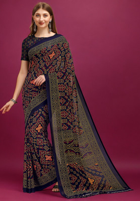 Divastri Printed Bandhani Georgette Saree(Dark Blue)