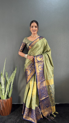 Aika Woven Banarasi Pure Silk Saree(Light Green)