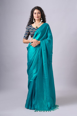 nirmal creation Solid/Plain Bollywood Satin Saree(Blue)