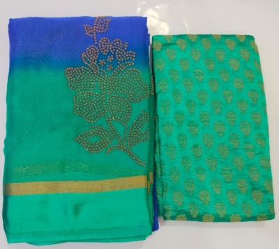 REBOOT FASHIONS Embellished Bollywood Chiffon Saree(Blue, Green)