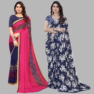 Anand Sarees Printed Bollywood Georgette Saree(Pack of 2, Multicolor)
